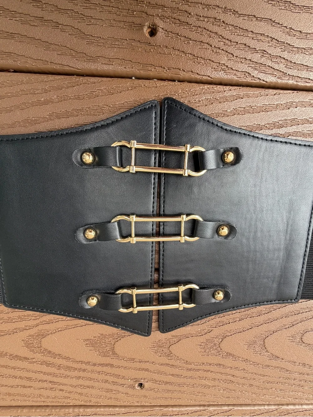 Source Unknown Black Wide Corset Belt with Gold Hardware